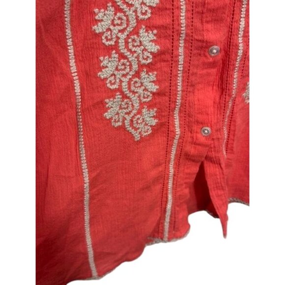 EUC J. Jill Coral XL Embroidered Button Front Top XL Missy 3/4-Sleeve - Picture 5 of 10